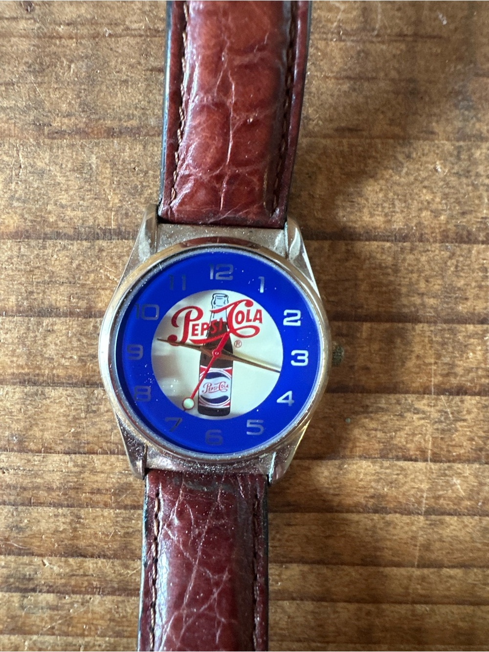 Pepsi Blue Dial Logo Wristwatch with Brown Leather Strap